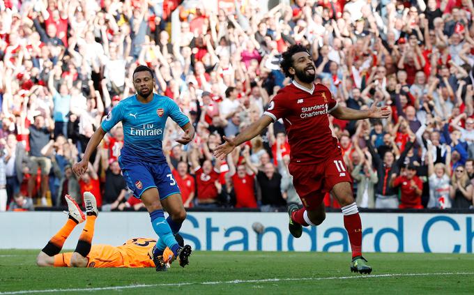 Liverpool je v nedeljo ponižal Arsenal s 4:0. Med strelce se je vpisal tudi Egipčan Mohamed Salah, letošnja okrepitev rdečih. | Foto: Reuters