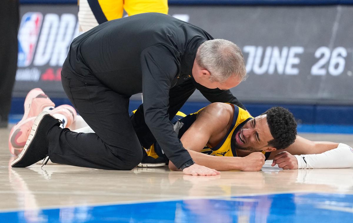 OKC Oklahoma Indiana Tyrese Haliburton | Tyrese Haliburton je v solzah končal finalno serijo. | Foto Reuters