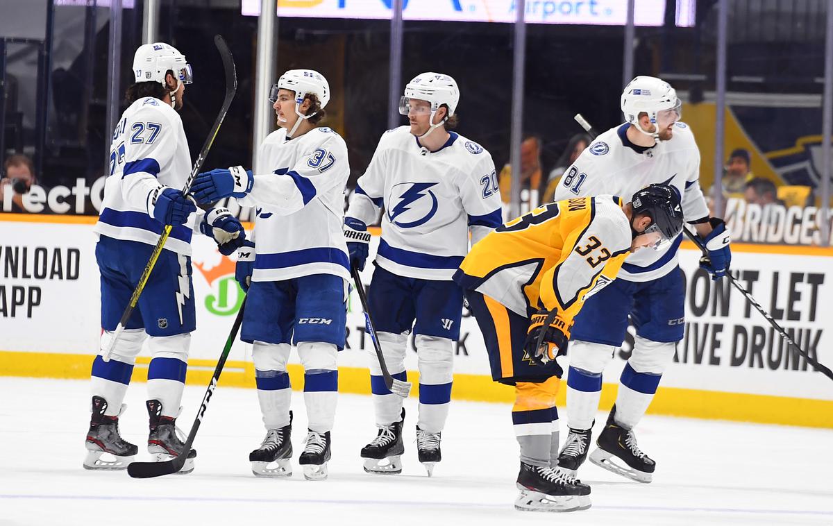 Tampa Bay Nashville NHL | Branilci naslova iz Floride so vknjižili že peto zmago zapored. | Foto Reuters