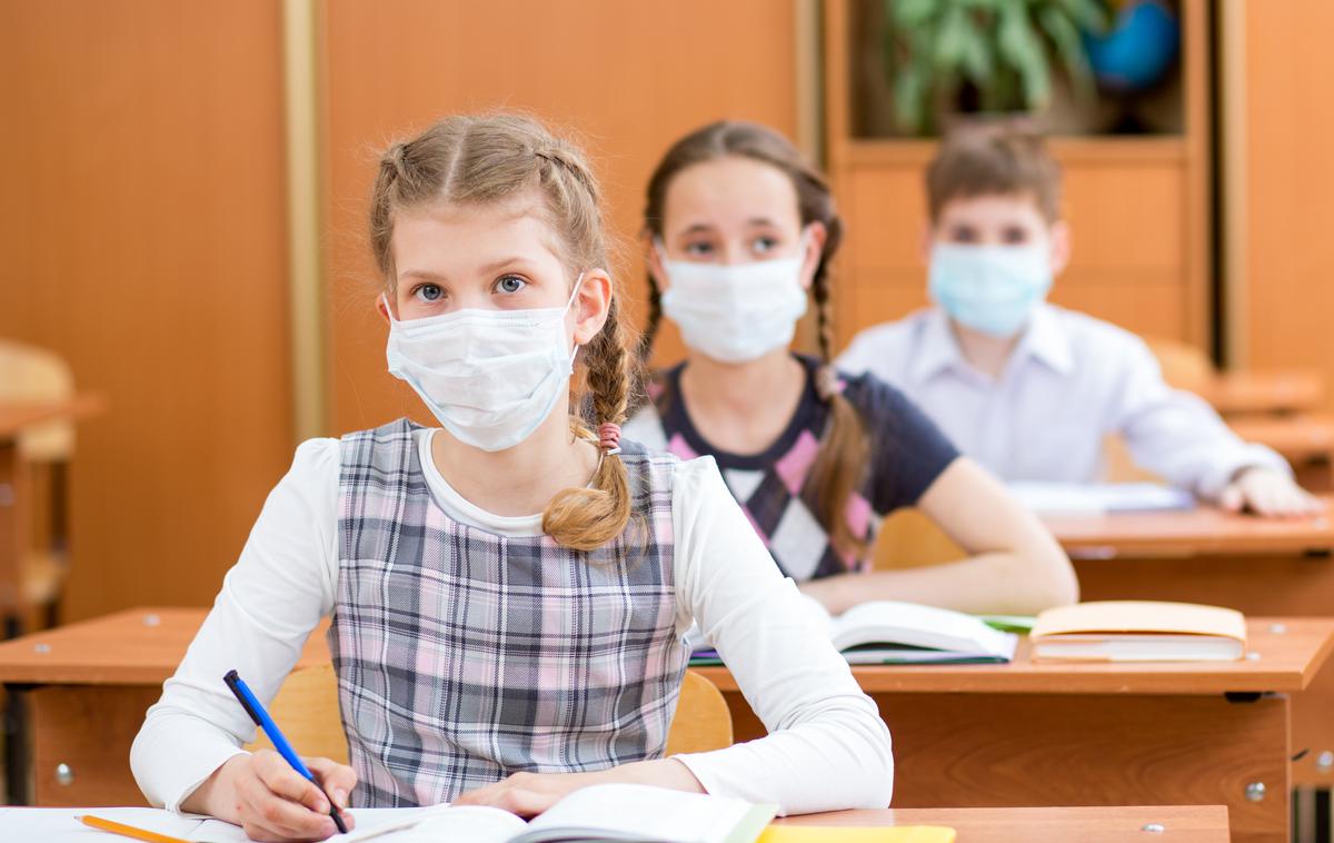 Maske v šolah | Osnovnošolce zaradi epidemije bolezni covid-19 čaka še en teden jesenskih počitnic. | Foto Getty Images