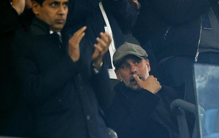Derbi večera je v živo na Etihadu pospremil tudi nekdanji strateg Cityja Pep Guardiola. | Foto: Guliverimage