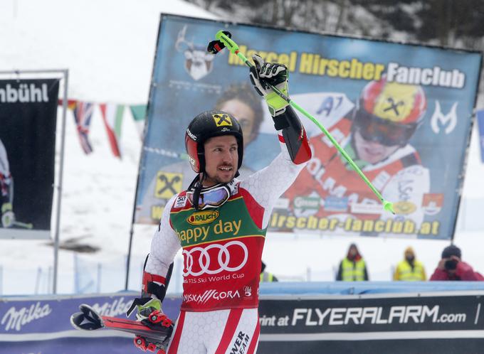 "Se vidimo v nedeljo na slalomu," je po novi zmagi dejal Marcel Hirscher. | Foto: Reuters