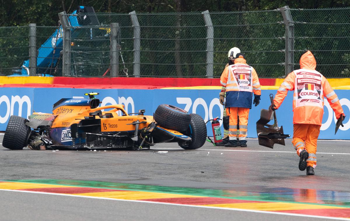 Lando Norris - Spa | Lando Norris je treščil v zaščitno ogrado. | Foto Guliverimage