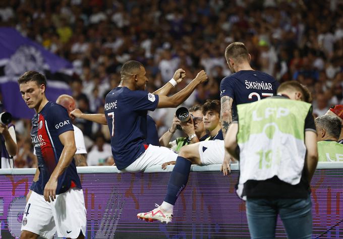 Kylian Mbappe se je tako veselil zadetku, ki ga je dosegel v nedeljo proti Toulousu. To je bil njegov prvi nastop za PSG v tej sezoni. | Foto: Reuters