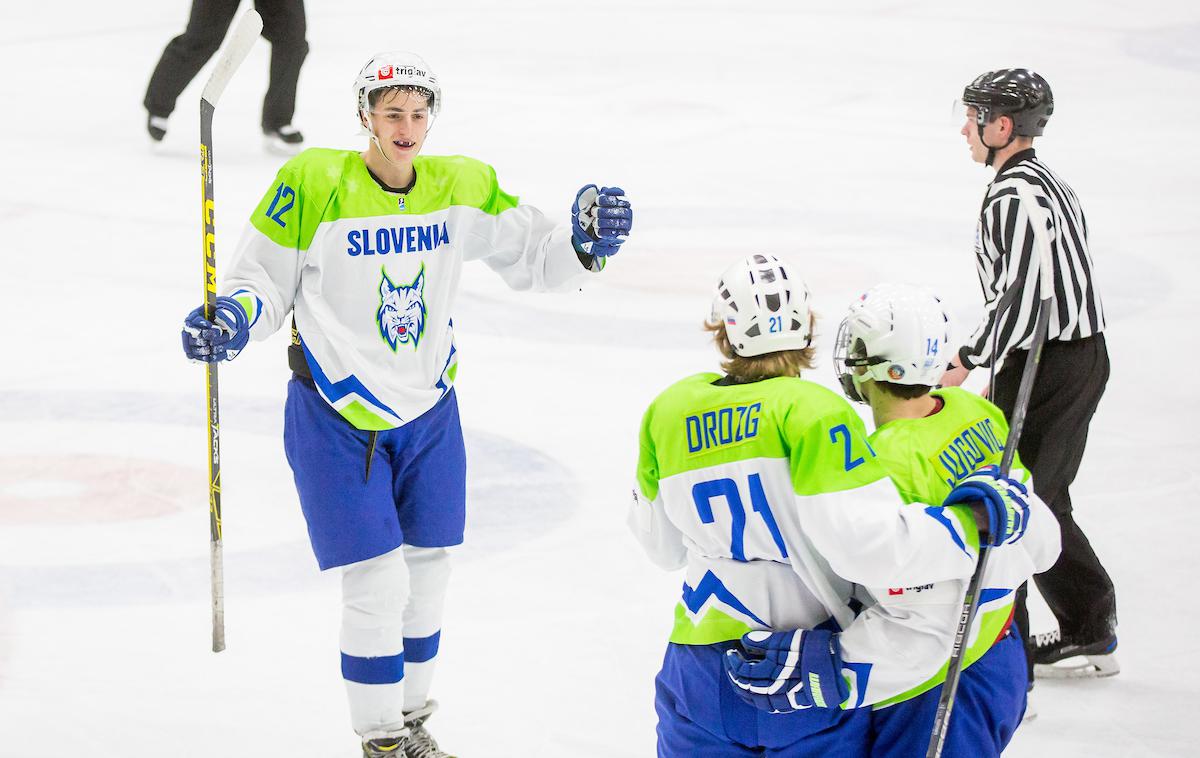 Jan Drozg SP U20 Bled Slovenija Ukrajina | Slovenski hokejisti do 20 let so na SP tretjega razreda osvojili prvo mesto in napredovali v drugi razred, med 16 najboljših reprezentanc sveta. | Foto Žiga Zupan/Sportida