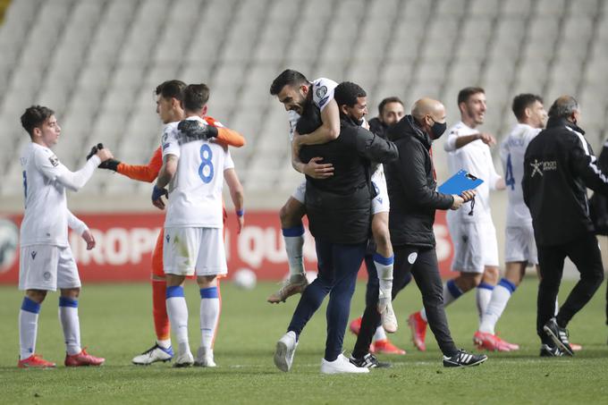 Tako so si dali duška reprezentanti Cipra, ko so pozdravili prvo zmago v tem kvalifikacijskem ciklusu. Prav nad Slovenijo. | Foto: Guliverimage/Vladimir Fedorenko