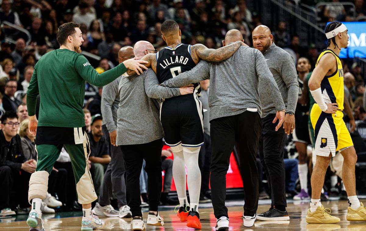 Damian Lillard | Damian Lillard se je poškodoval v prvem krogu letošnje končnice, v katerem je Milwaukee izločila prav Indiana. | Foto Guliverimage