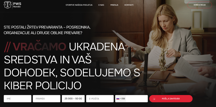 Tak obrazec, ki zahteva vnos imena, priimka, e-poštnega naslova in telefonske številke, je velik opozorilni znak, da smo pristali na spletni strani goljufov. Zelo pogosto se na isti spletni strani obrazec pojavi še enkrat ali celo dvakrat, kar drži tudi v tem primeru.  | Foto: Posnetek  zaslona