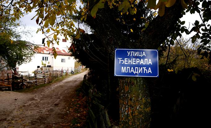 Na drevesu v vasi visi napis Ulica generala Mladića.
 | Foto: Reuters