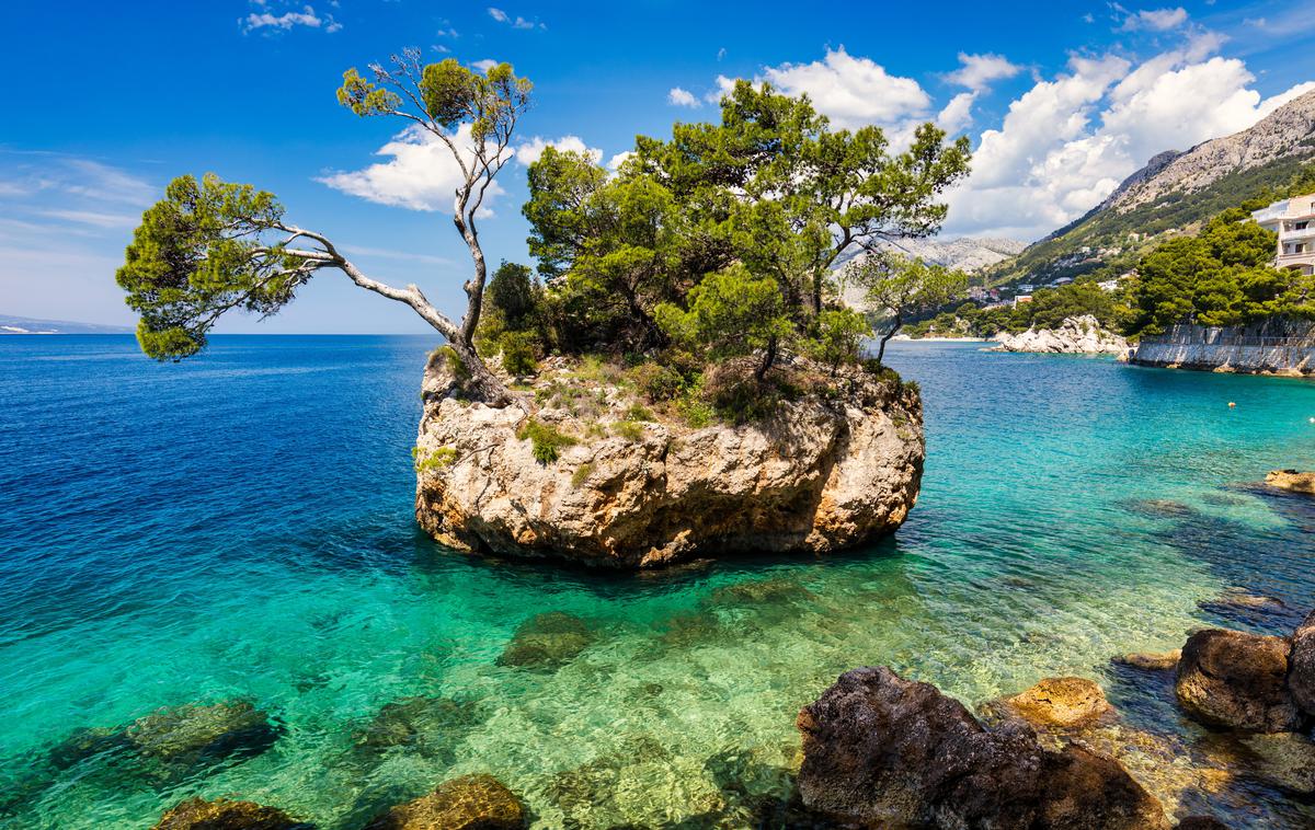 Brela, Hrvaška | Skala Brela (Brelski kamen) oziroma Sakan ima edinstveno in bogato vegetacijo. | Foto Shutterstock