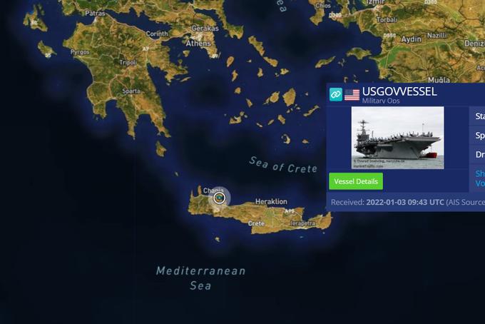 Letalonosilka USS Harry S. Truman se trenutno nahaja ob severni obali grškega otoka Kreta. | Foto: marinevesseltraffic.com