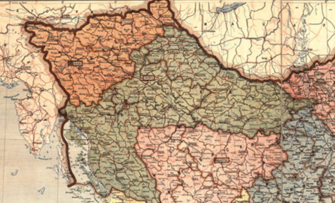 Med letoma 1929 in 1931 je bil Čabarski okraj del Dravske banovine (oranžna barva). | Foto: commons.wikimedia.org