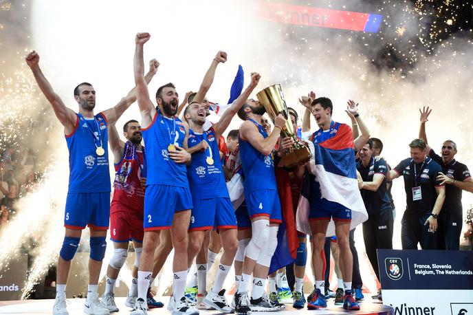 Slovenija Srbija odbojka | Srbija se je na evropski odbojkarski moški prestol povzpela že drugič (2011 in 2019). | Foto CEV