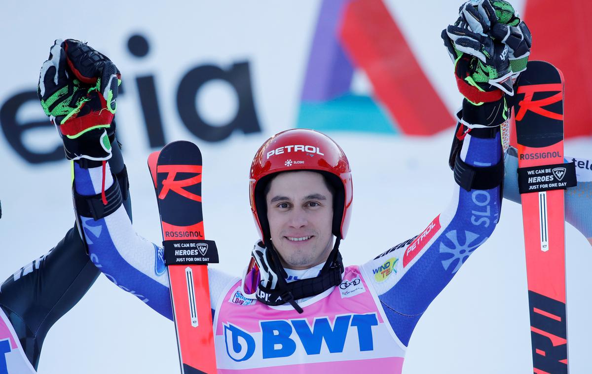 Žan Kranjec | Žan Kranjec se veseli druge zmage za svetovni pokal. Prve se je veselil decembra 2018 v avstrijskem Saalbachu. | Foto Reuters