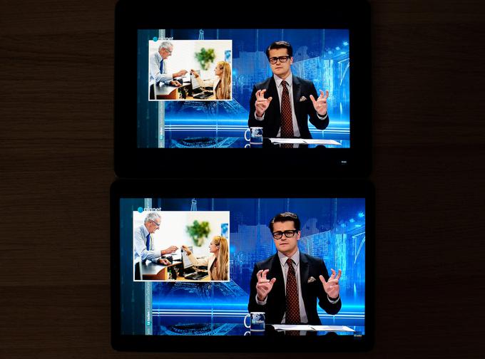 Zgoraj vidimo sliko iz iPad Air 2, spodaj pa sliko iz Tab S5e. Tablici sta skoraj enako veliki, pa vendar Tab S5e prikaže več videovsebine. | Foto: Peter Susič