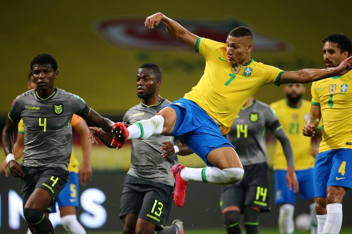 Richarlison | Brazilci so na poti na svetovno prvenstvo še vedno brez poraza. Na tekmi proti Ekvadorju, ki se je končala z 2:0 za Brazilce, je prvi zadetek prispeval Richarlison. | Foto Guliverimage