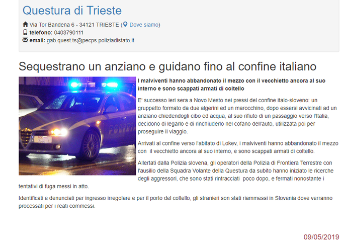 Posnetek sporočila na strani tržaške policije. | Foto: poliziadistato.it