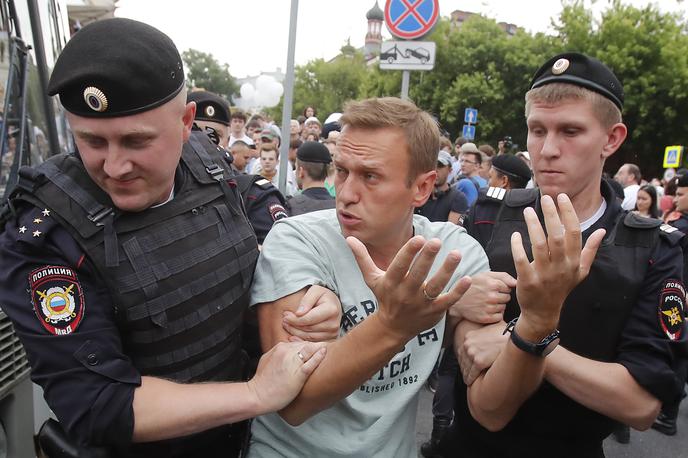 Aleksej Navalni | Ruske oblasti so na protestu v Moskvi med drugim pridržale tudi ruskega opozicijskega voditelja Alekseja Navalnega. | Foto Reuters