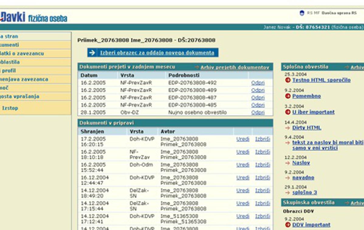 eDavki stari | Portal eDavki so bili od leta 2003 videti takole. 30. septembra se poslavljajo. | Foto Finančna uprava RS