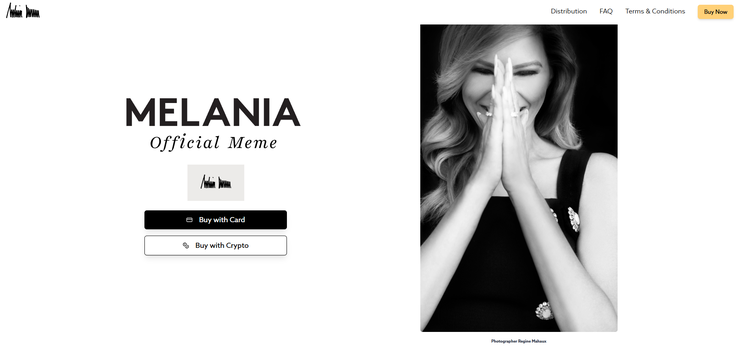 Uradna spletna stran kriptožetona $MELANIA | Foto: Posnetek  zaslona