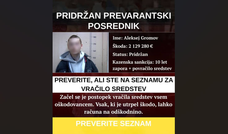 Domnevni Aleksej Gromov naj bi žrtvam spletnih prevar ukradel več kot dva milijona evrov. | Foto: Posnetek zaslona
