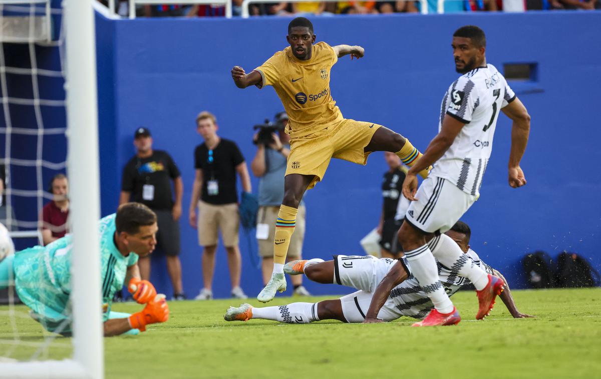 Ousmane Dembele | Ousmane Dembele je na dvoboju proti Juventusu zablestel z dvema zadetkoma, doseženima po atraktivnih akcijah in preigravanjih. | Foto Reuters