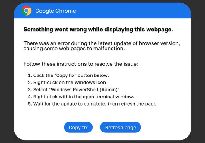 Opozorilo o lažni napaki v brskalniku Google Chrome | Foto: Proofpoint