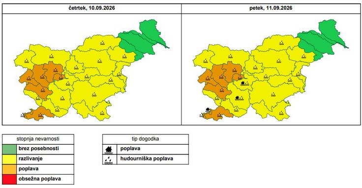 Hudourniško naraščanje vodotokov se bo nadaljevalo tudi v noči na petek. V petek čez dan se bodo hidrološke razmere nekoliko ustalile. | Foto: Arso