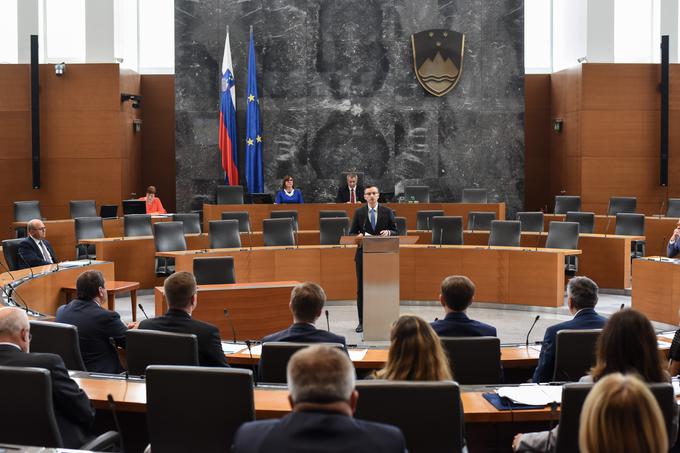 Marjan Šarec med razpravo ob današnjem imenovanju nove vlade. | Foto: STA ,