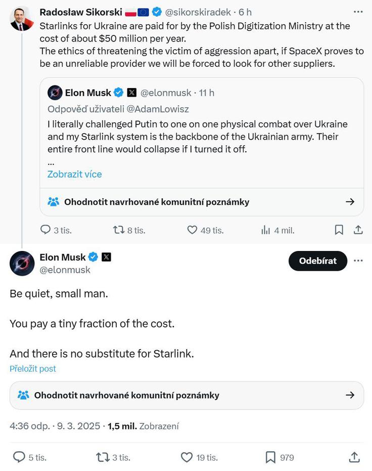 tvit Musk poljski minister | Foto: omrežje X
