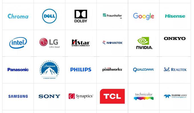 To je zgolj nekaj članov združenja UHD Alliance. Med njimi najdemo velike proizvajalce televizorjev, kot so (po vrsti) LG, Panasonic, Philips, Samsung, Sony, TCL, zraven so tudi Vestel, Vizio in Hisense. Drugi tehnološki velikani, ki sodelujejo v zvezi UHD Alliance, so med drugim veletrgovec Amazon, proizvajalec računalniških procesorjev Intel, proizvajalec grafičnih čipov Nvidia, računalniški velikan Google, filmski velikani Paramount Pictures, Universal in Warner Bros.. | Foto: Matic Tomšič / Posnetek zaslona