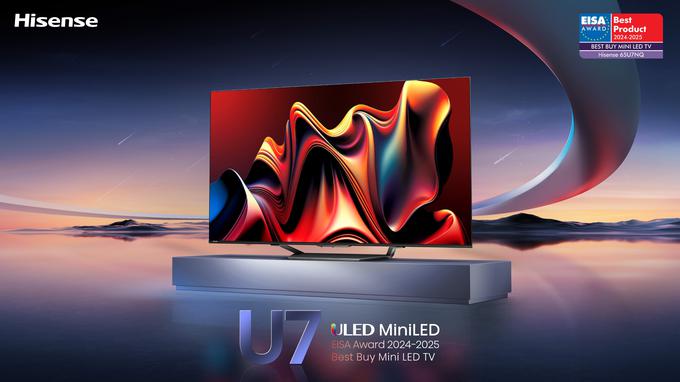 Hisense Mini-LED ULED TV 65U7NQ je bil z nagrado EISA BEST BUY MINI LED TV 2024–2025 izbran za najboljši nakup v tej kategoriji. | Foto: Hisense