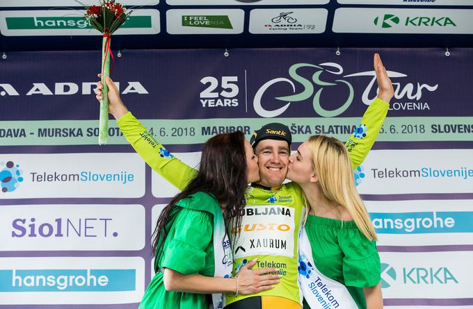 Leta 2018 je po 2. etapi dirke Po Sloveniji oblekel zeleno majico vodilnega kolesarja.  | Foto: Vid Ponikvar