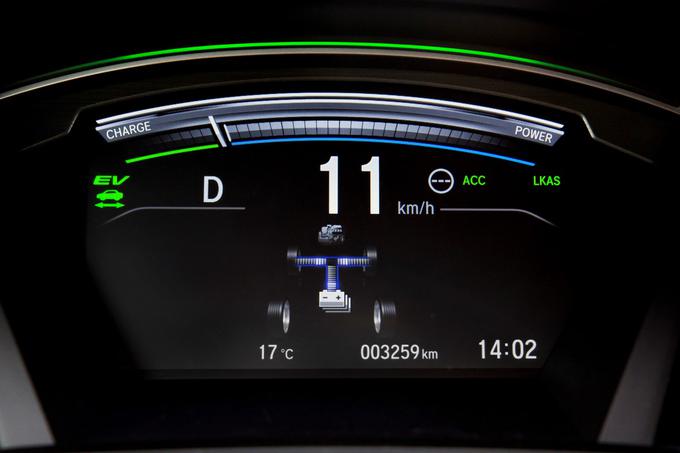 Na merilniku lahko voznik pregleduje, v katerem voznem profilu vozi. Izbira je povsem samodejna ter se prilagaja načinu vožnje, hitrosti in stanju napolnjenosti baterije. | Foto: Honda