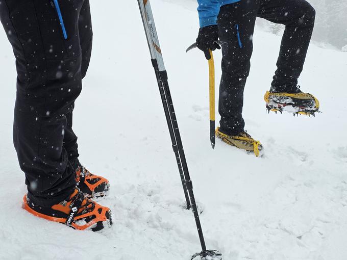 Derezice so dober pripomoček na položnem terenu, za strmejši teren, kjer je večja možnost zdrsa, pa so edina prava izbira ustrezne dereze. | Foto: Manca Ogrin/PZS