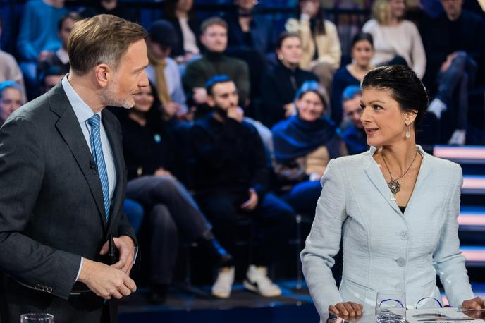 Christian Lindner in Sahra Wagenknecht | FDP Christiana Lindnerja in BSW Sahre Wagenknecht sta največji poraženki nedeljskih nemških volitev, saj se strankama ni uspelo prebiti v parlament. | Foto Guliverimage