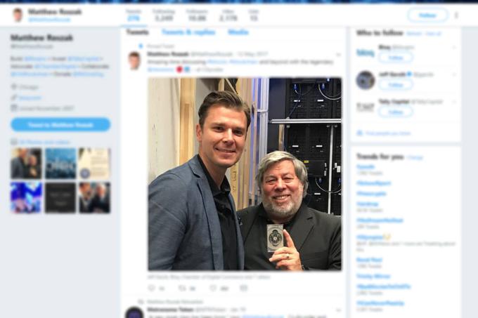 Matthew Roszak (na fotografiji levo). Desno je Steve Wozniak, soustanovitelj podjetja Apple, ki je pred kratkim prodal vse svoje bitcoine.  | Foto: Twitter - Voranc