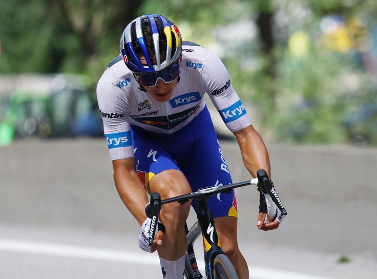 Florian Lipowitz je prijetno presenetil na Touru ter na koncu osvojil tretje mesto in belo majico za najboljšega mladega kolesarja. | Foto: Reuters
