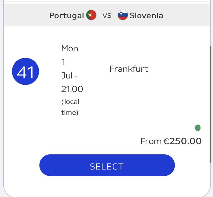 Na uefa.com/tickets so bile v nedeljo vstopnice prve kategorije po 250 evrov. | Foto: zajem zaslona