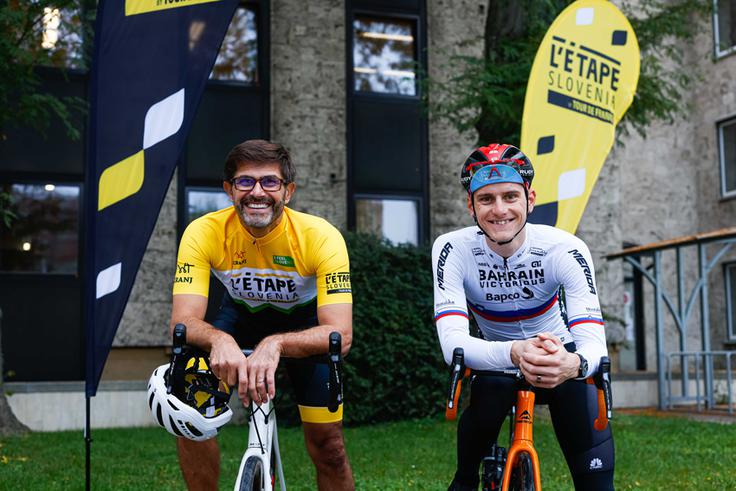 L'Etape Slovenia Tour de France Mohorič v družbi Matjaža Rakovca, župana Kranja | Foto: Anže Krže/Mediaspeed