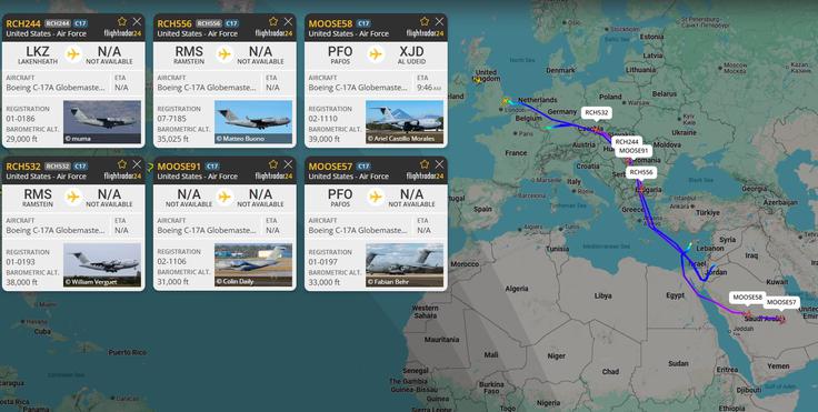 premiki vojaške opreme | Foto: Flightradar24.com