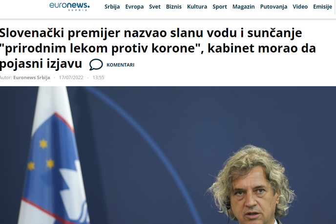 korona golob mediji | Poročanje srbske edicije Euronews o izjavi predsednika vlade o naravnih zdravilih proti koronavirusu. | Foto zajem zaslona