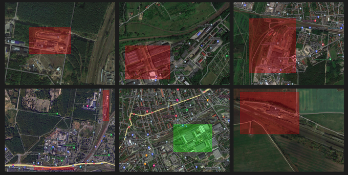 Z rdečo so označene zemljepisne koordinate tretjih izvajalcev vzdrževanja vlakov, z zeleno pa servisni prostor proizvajalca Newag. | Foto: @q3k@hackerspace.pl | Foto: 