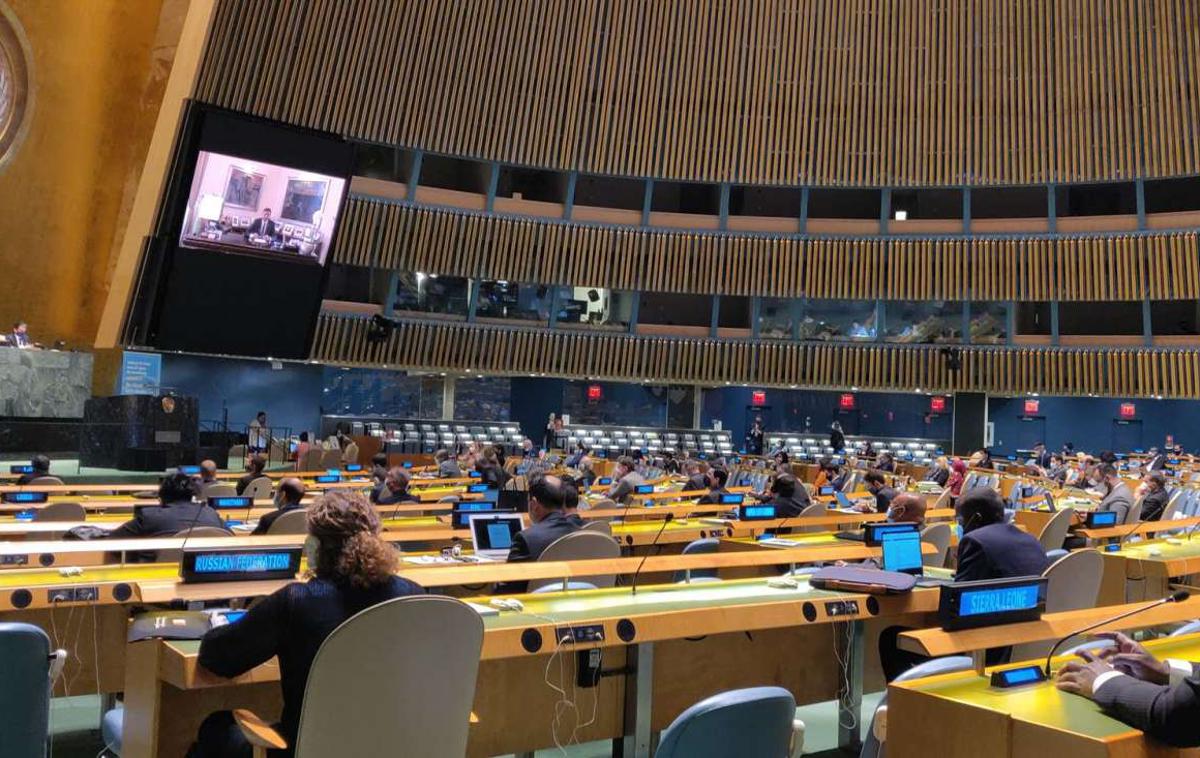 Združeni narodi | Resolucija Združenih arabskih emiratov Palestini ne zagotavlja glasovalnih pravic v Generalni skupščini, ker imajo to pravico le članice, ki redno plačujejo prispevke v proračun ZN. | Foto STA