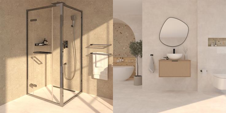 Enokrilna vrata za prho Voxort Blue Premium Royal –35 %; viseči kopalniški element z umivalnikom Concepto+ Kiara –40 % | Foto: Fero-Term