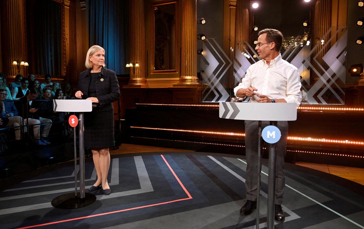 volitve, Švedska, Magdalena Andersson, Ulf Kristersson | Predvolilna debata sedanje premierke Andressonove in konservativnega Kristerssona.  | Foto Reuters