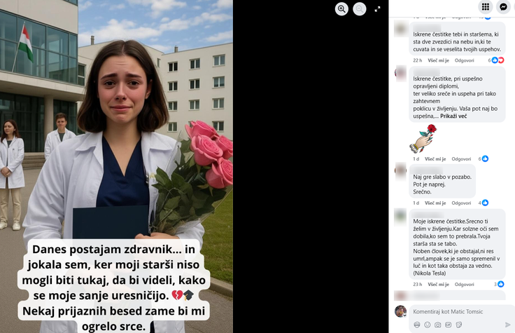 Zdravnici iz naslova, ki se je imenovala kar za zdravnika, je čestitalo več kot 700 Slovenk in Slovencev.  | Foto: Posnetek  zaslona