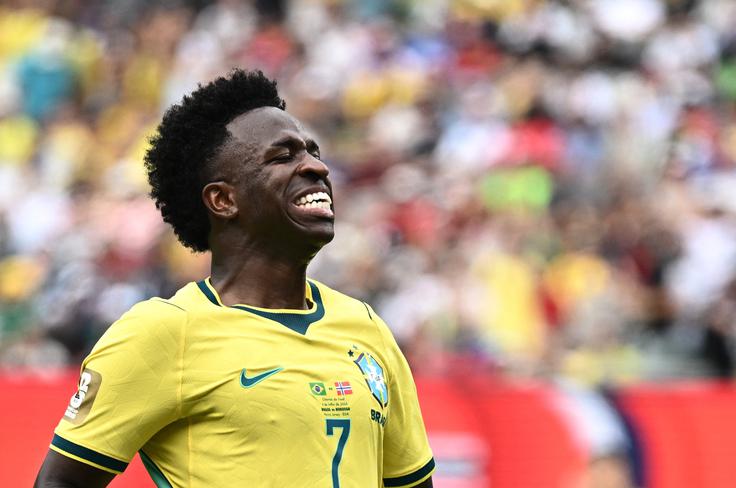 Vinicius Junior je na SP 2026 dosegel štiri zadetke, a se z Brazilijo poslovil že v osmini finala, ko je izgubil proti Norveški (1:2). | Foto: Reuters