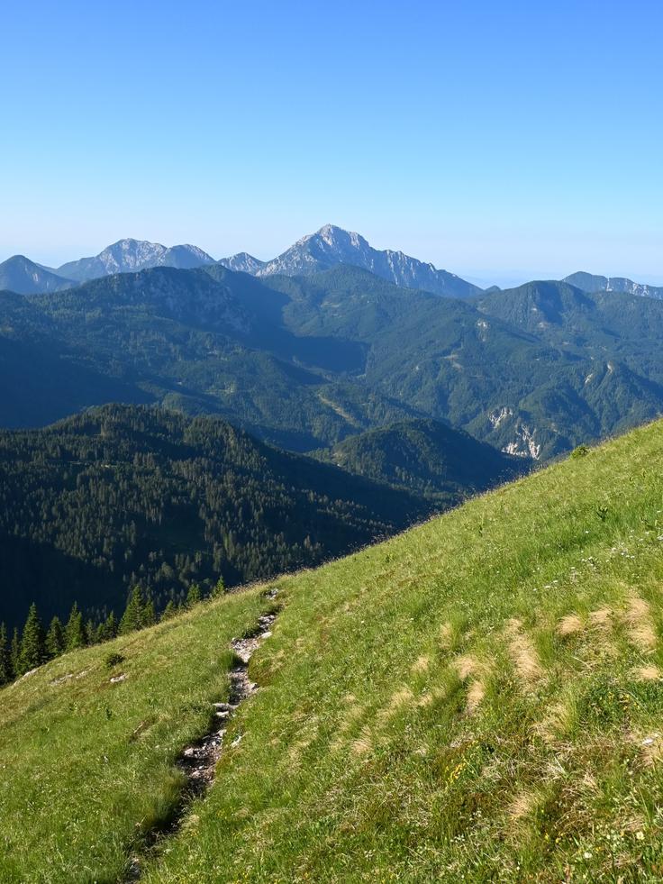 Vzpon po zahodni poti s Spodnje Dolge njive s pogledom proti Storžiču | Foto: Matej Podgoršek