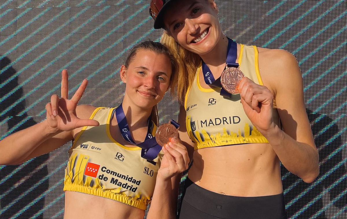 odbojka na mivki, Maja Marolt, Tjaša Kotnik | Maja Marolt in Tjaša Kotnik sta na turnirju svetovne serije v odbojki na mivki v Madridu osvojili bronasto kolajno.  | Foto CEV